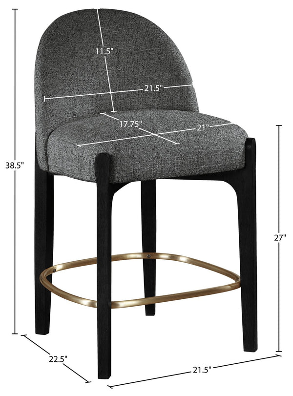 Meridian Furniture Torino Upholstered Barstool with Brushed Brass Accents and Linen Weave Fabric Seat 88009Black-C