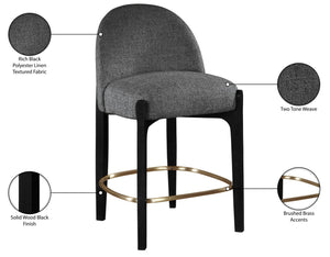 Meridian Furniture Torino Upholstered Barstool with Brushed Brass Accents and Linen Weave Fabric Seat 88009Black-C