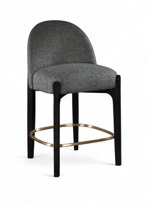 Meridian Furniture Torino Upholstered Barstool with Brushed Brass Accents and Linen Weave Fabric Seat 88009Black-C