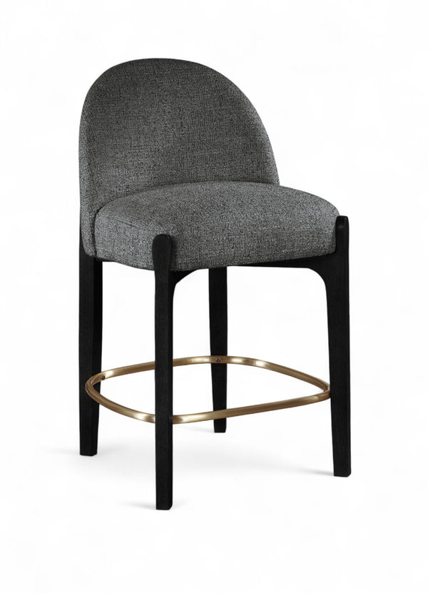 Meridian Furniture Torino Upholstered Barstool with Brushed Brass Accents and Linen Weave Fabric Seat 88009Black-C