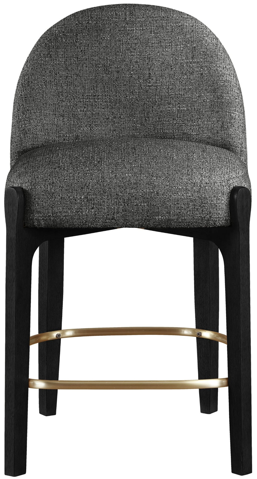Meridian Furniture Torino Upholstered Barstool with Brushed Brass Accents and Linen Weave Fabric Seat 88009Black-C