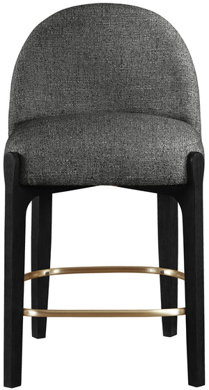 Meridian Furniture Torino Upholstered Barstool with Brushed Brass Accents and Linen Weave Fabric Seat 88009Black-C