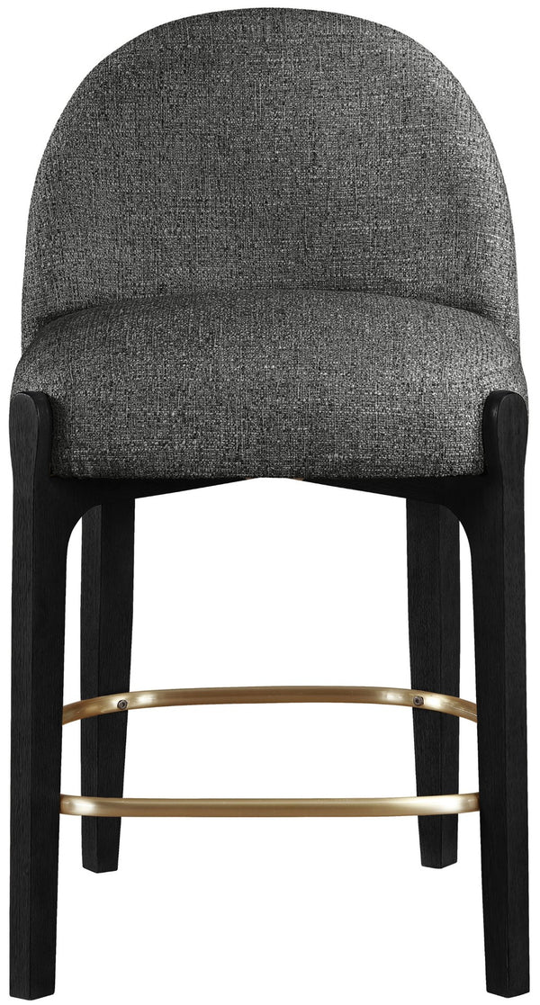 Meridian Furniture Torino Upholstered Barstool with Brushed Brass Accents and Linen Weave Fabric Seat 88009Black-C