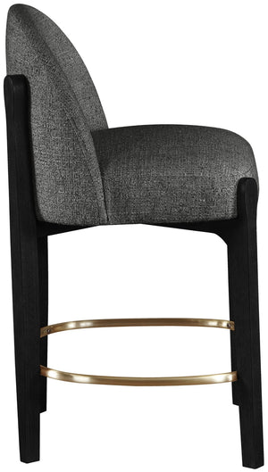 Meridian Furniture Torino Upholstered Barstool with Brushed Brass Accents and Linen Weave Fabric Seat 88009Black-C
