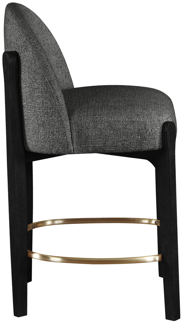 Meridian Furniture Torino Upholstered Barstool with Brushed Brass Accents and Linen Weave Fabric Seat 88009Black-C