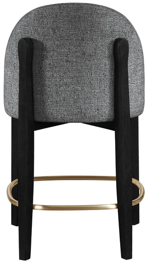 Meridian Furniture Torino Upholstered Barstool with Brushed Brass Accents and Linen Weave Fabric Seat 88009Black-C