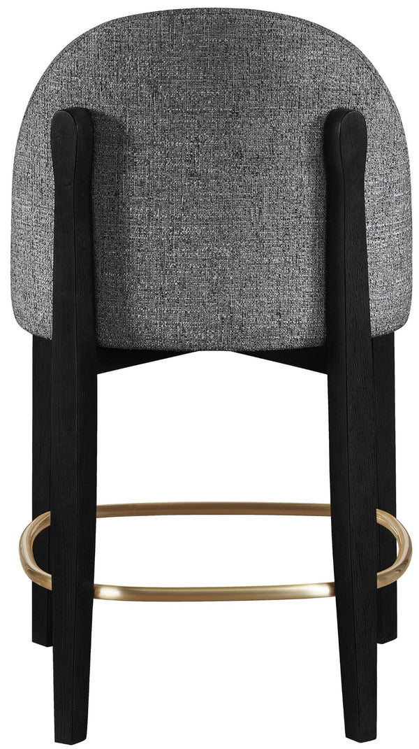 Meridian Furniture Torino Upholstered Barstool with Brushed Brass Accents and Linen Weave Fabric Seat 88009Black-C