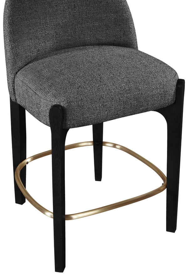 Meridian Furniture Torino Upholstered Barstool with Brushed Brass Accents and Linen Weave Fabric Seat 88009Black-C
