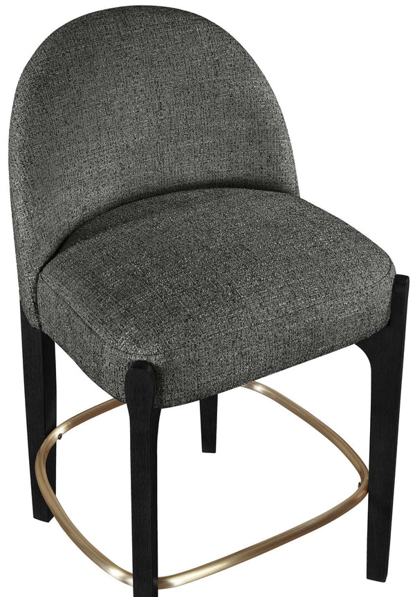 Meridian Furniture Torino Upholstered Barstool with Brushed Brass Accents and Linen Weave Fabric Seat 88009Black-C