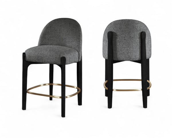 Meridian Furniture Torino Upholstered Barstool with Brushed Brass Accents and Linen Weave Fabric Seat 88009Black-C