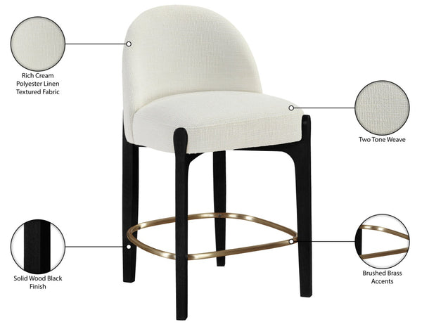 Meridian Furniture Torino Cream Linen Counterstool with Matte Black Frame and Brushed Brass Accents 88009Cream-C