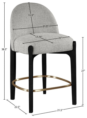 Meridian Furniture Torino Upholstered Counter Stool with Brass Accents and Woven Linen Seat for Kitchen Island 88009Grey-C