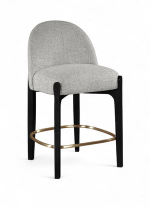 Meridian Furniture Torino Upholstered Counter Stool with Brass Accents and Woven Linen Seat for Kitchen Island 88009Grey-C