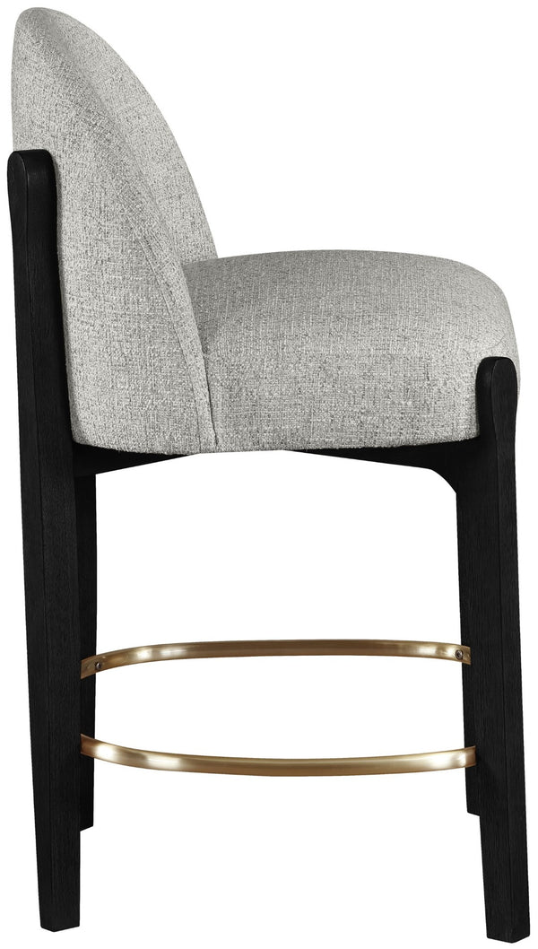 Meridian Furniture Torino Upholstered Counter Stool with Brass Accents and Woven Linen Seat for Kitchen Island 88009Grey-C