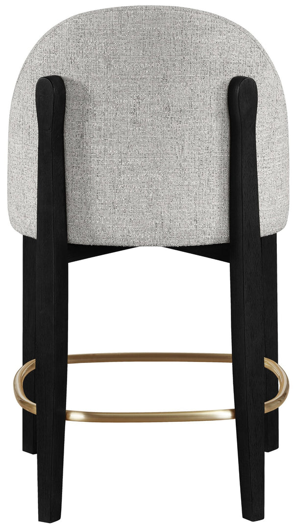 Meridian Furniture Torino Upholstered Counter Stool with Brass Accents and Woven Linen Seat for Kitchen Island 88009Grey-C
