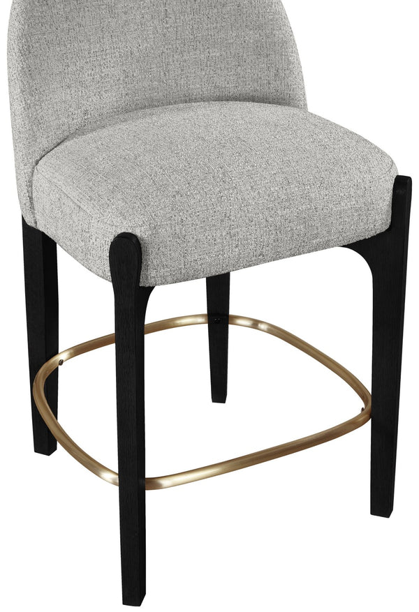 Meridian Furniture Torino Upholstered Counter Stool with Brass Accents and Woven Linen Seat for Kitchen Island 88009Grey-C