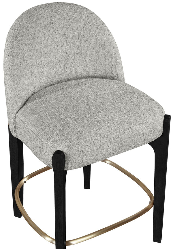 Meridian Furniture Torino Upholstered Counter Stool with Brass Accents and Woven Linen Seat for Kitchen Island 88009Grey-C