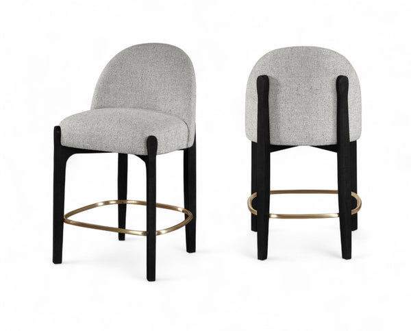 Meridian Furniture Torino Upholstered Counter Stool with Brass Accents and Woven Linen Seat for Kitchen Island 88009Grey-C