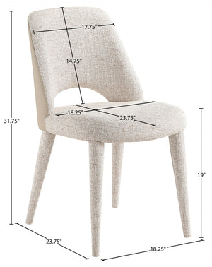 Meridian Furniture Cici Woven Chenille and Vegan Leather Dining Chair with Slim Iron Frame for Modern Spaces Beige 88010Beige-C