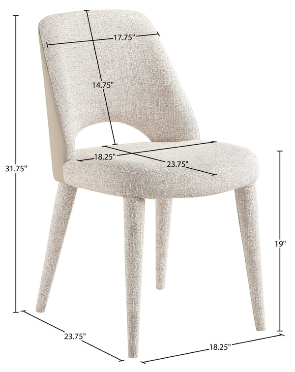 Meridian Furniture Cici Woven Chenille and Vegan Leather Dining Chair with Slim Iron Frame for Modern Spaces Beige 88010Beige-C