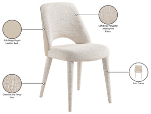 Meridian Furniture Cici Woven Chenille and Vegan Leather Dining Chair with Slim Iron Frame for Modern Spaces Beige 88010Beige-C