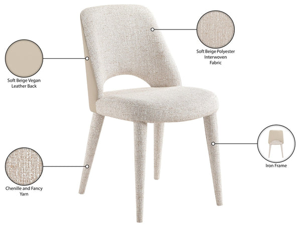 Meridian Furniture Cici Woven Chenille and Vegan Leather Dining Chair with Slim Iron Frame for Modern Spaces Beige 88010Beige-C