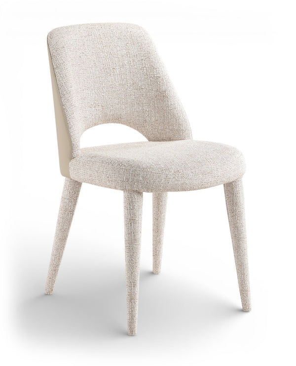 Meridian Furniture Cici Woven Chenille and Vegan Leather Dining Chair with Slim Iron Frame for Modern Spaces Beige 88010Beige-C