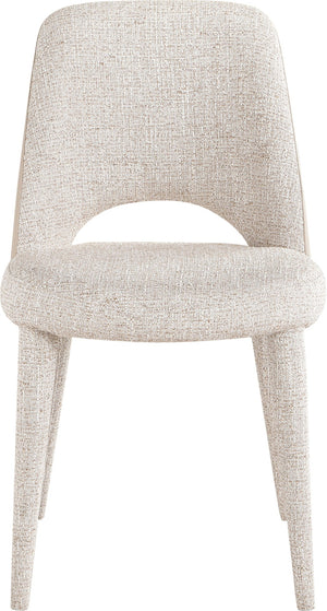 Meridian Furniture Cici Woven Chenille and Vegan Leather Dining Chair with Slim Iron Frame for Modern Spaces Beige 88010Beige-C