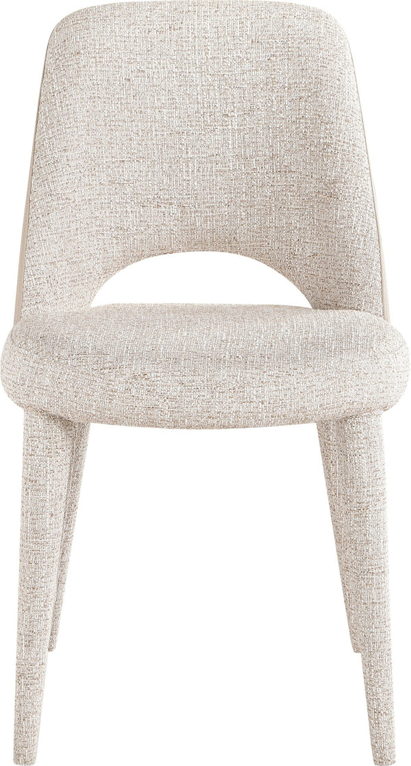 Meridian Furniture Cici Woven Chenille and Vegan Leather Dining Chair with Slim Iron Frame for Modern Spaces Beige 88010Beige-C