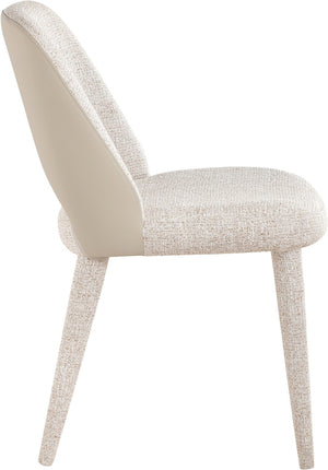 Meridian Furniture Cici Woven Chenille and Vegan Leather Dining Chair with Slim Iron Frame for Modern Spaces Beige 88010Beige-C