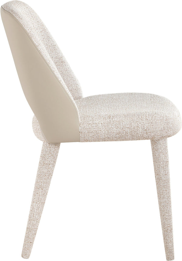 Meridian Furniture Cici Woven Chenille and Vegan Leather Dining Chair with Slim Iron Frame for Modern Spaces Beige 88010Beige-C