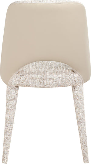 Meridian Furniture Cici Woven Chenille and Vegan Leather Dining Chair with Slim Iron Frame for Modern Spaces Beige 88010Beige-C