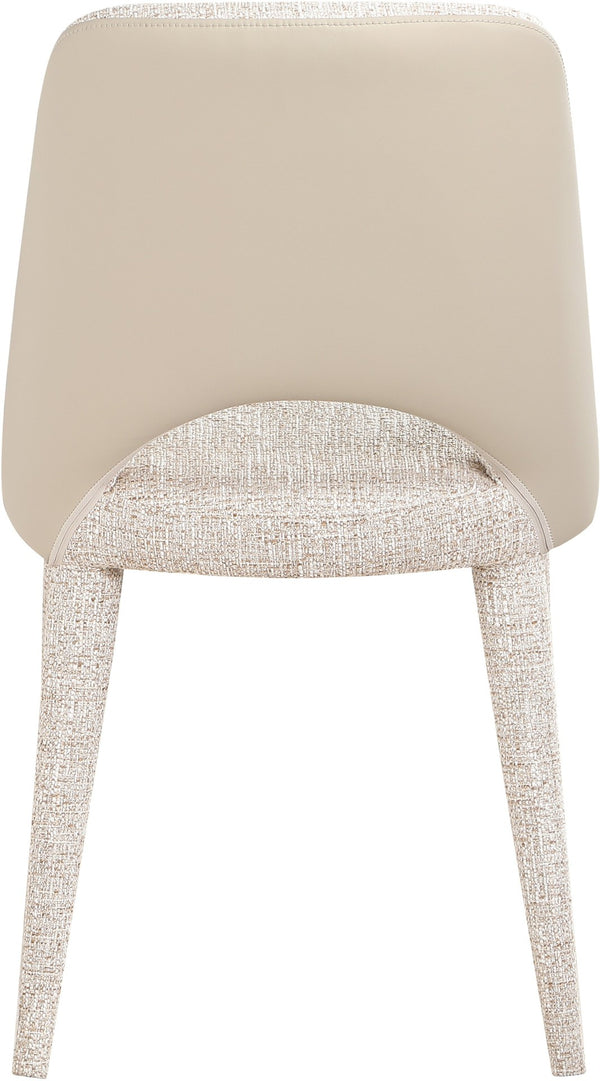 Meridian Furniture Cici Woven Chenille and Vegan Leather Dining Chair with Slim Iron Frame for Modern Spaces Beige 88010Beige-C