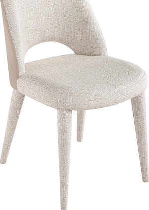 Meridian Furniture Cici Woven Chenille and Vegan Leather Dining Chair with Slim Iron Frame for Modern Spaces Beige 88010Beige-C