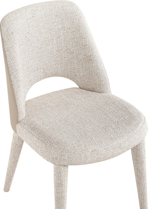Meridian Furniture Cici Woven Chenille and Vegan Leather Dining Chair with Slim Iron Frame for Modern Spaces Beige 88010Beige-C