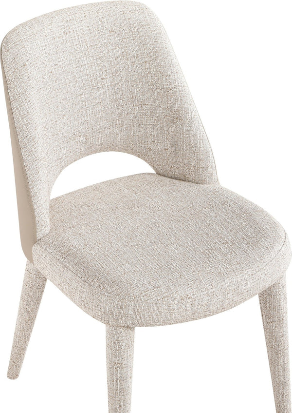 Meridian Furniture Cici Woven Chenille and Vegan Leather Dining Chair with Slim Iron Frame for Modern Spaces Beige 88010Beige-C