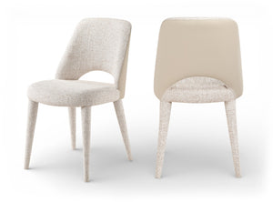Meridian Furniture Cici Woven Chenille and Vegan Leather Dining Chair with Slim Iron Frame for Modern Spaces Beige 88010Beige-C