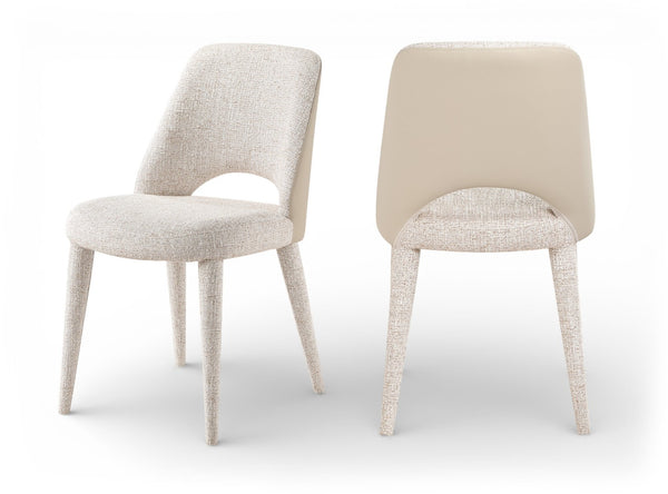 Meridian Furniture Cici Woven Chenille and Vegan Leather Dining Chair with Slim Iron Frame for Modern Spaces Beige 88010Beige-C
