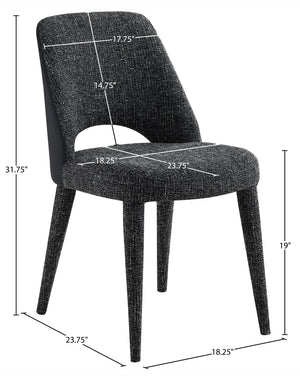 Meridian Furniture Cici Woven Chenille and Vegan Leather Dining Chair with Slim Iron Frame for Modern Spaces Black 88010Black-C