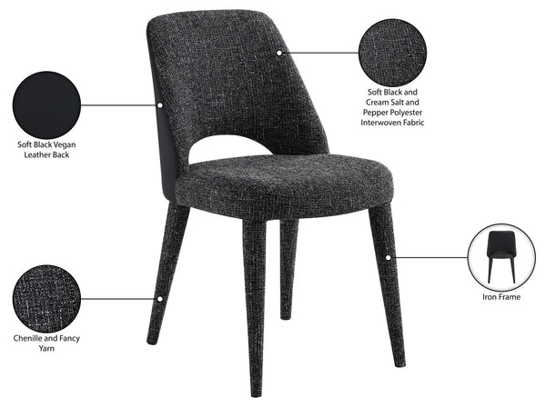 Meridian Furniture Cici Woven Chenille and Vegan Leather Dining Chair with Slim Iron Frame for Modern Spaces Black 88010Black-C