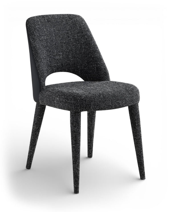 Meridian Furniture Cici Woven Chenille and Vegan Leather Dining Chair with Slim Iron Frame for Modern Spaces Black 88010Black-C