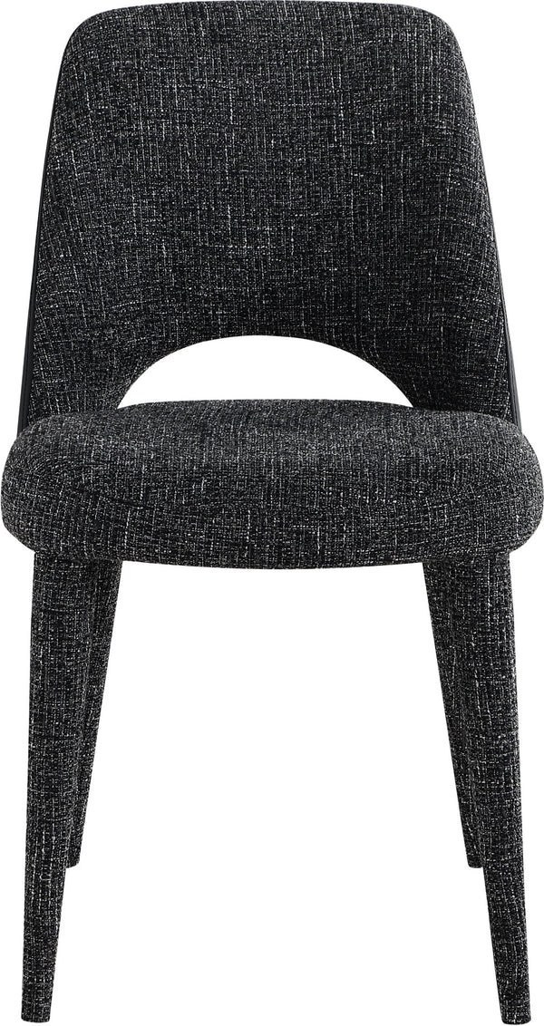 Meridian Furniture Cici Woven Chenille and Vegan Leather Dining Chair with Slim Iron Frame for Modern Spaces Black 88010Black-C
