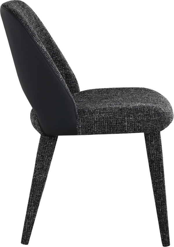 Meridian Furniture Cici Woven Chenille and Vegan Leather Dining Chair with Slim Iron Frame for Modern Spaces Black 88010Black-C