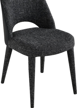 Meridian Furniture Cici Woven Chenille and Vegan Leather Dining Chair with Slim Iron Frame for Modern Spaces Black 88010Black-C