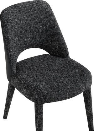 Meridian Furniture Cici Woven Chenille and Vegan Leather Dining Chair with Slim Iron Frame for Modern Spaces Black 88010Black-C
