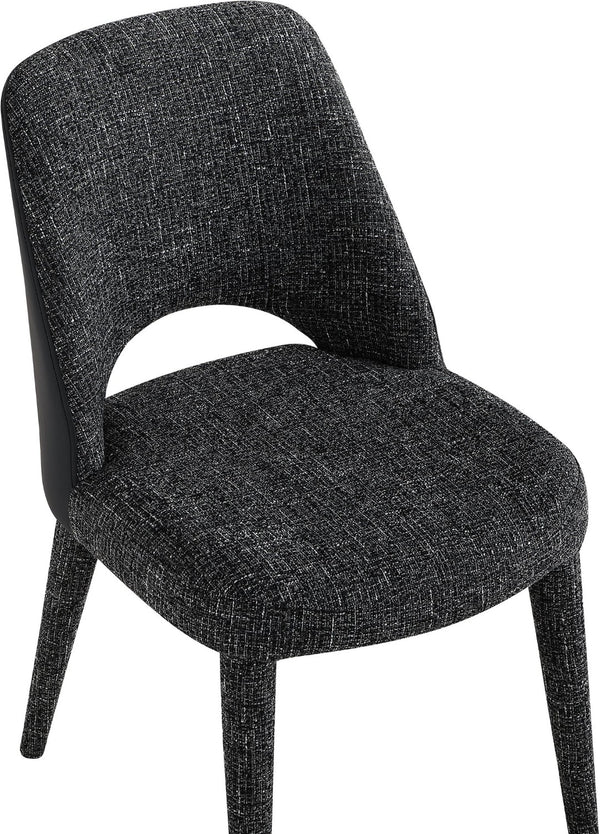 Meridian Furniture Cici Woven Chenille and Vegan Leather Dining Chair with Slim Iron Frame for Modern Spaces Black 88010Black-C