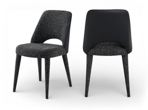 Meridian Furniture Cici Woven Chenille and Vegan Leather Dining Chair with Slim Iron Frame for Modern Spaces Black 88010Black-C