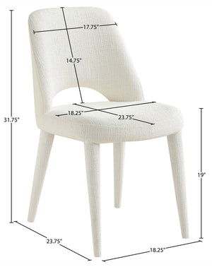 Meridian Furniture Cici Woven Chenille and Vegan Leather Dining Chair with Slim Iron Frame for Modern Spaces Cream 88010Cream-C