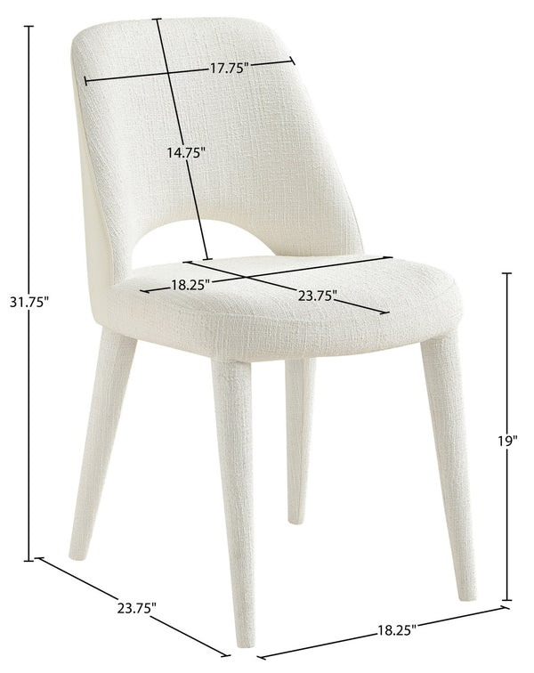 Meridian Furniture Cici Woven Chenille and Vegan Leather Dining Chair with Slim Iron Frame for Modern Spaces Cream 88010Cream-C