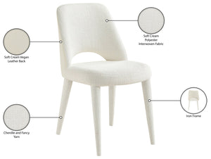 Meridian Furniture Cici Woven Chenille and Vegan Leather Dining Chair with Slim Iron Frame for Modern Spaces Cream 88010Cream-C